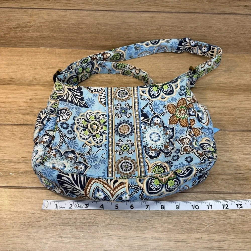 Vtg Vera Bradley Hobo Shoulder Bag Crossbody Bali Blue Floral Paisley Retired
